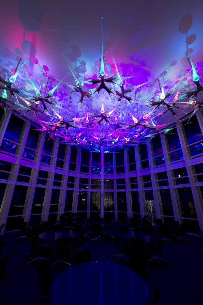 Gantom illuminated glass neuron installation Introspection at Brain Performance Institute
