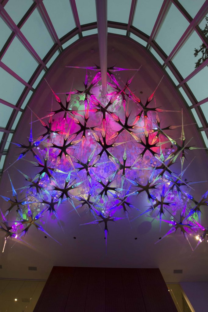 Gantom illuminated glass neuron installation Introspection at Brain Performance Institute
